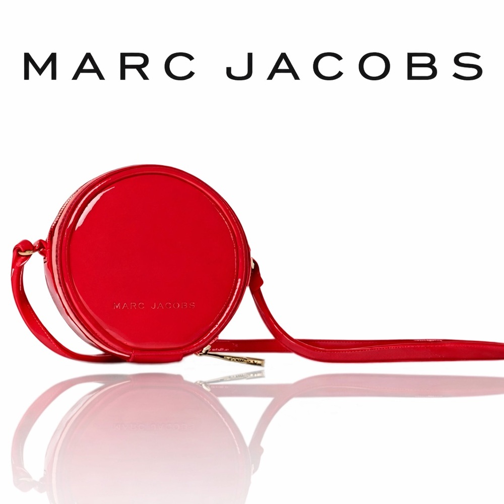 Marc Jacobs Red Round Crossbody Bag Glossy Leather Zip Closure